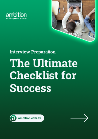 The front page of "The interview preparation you need: The Ultimate Checklist to success" on a green background