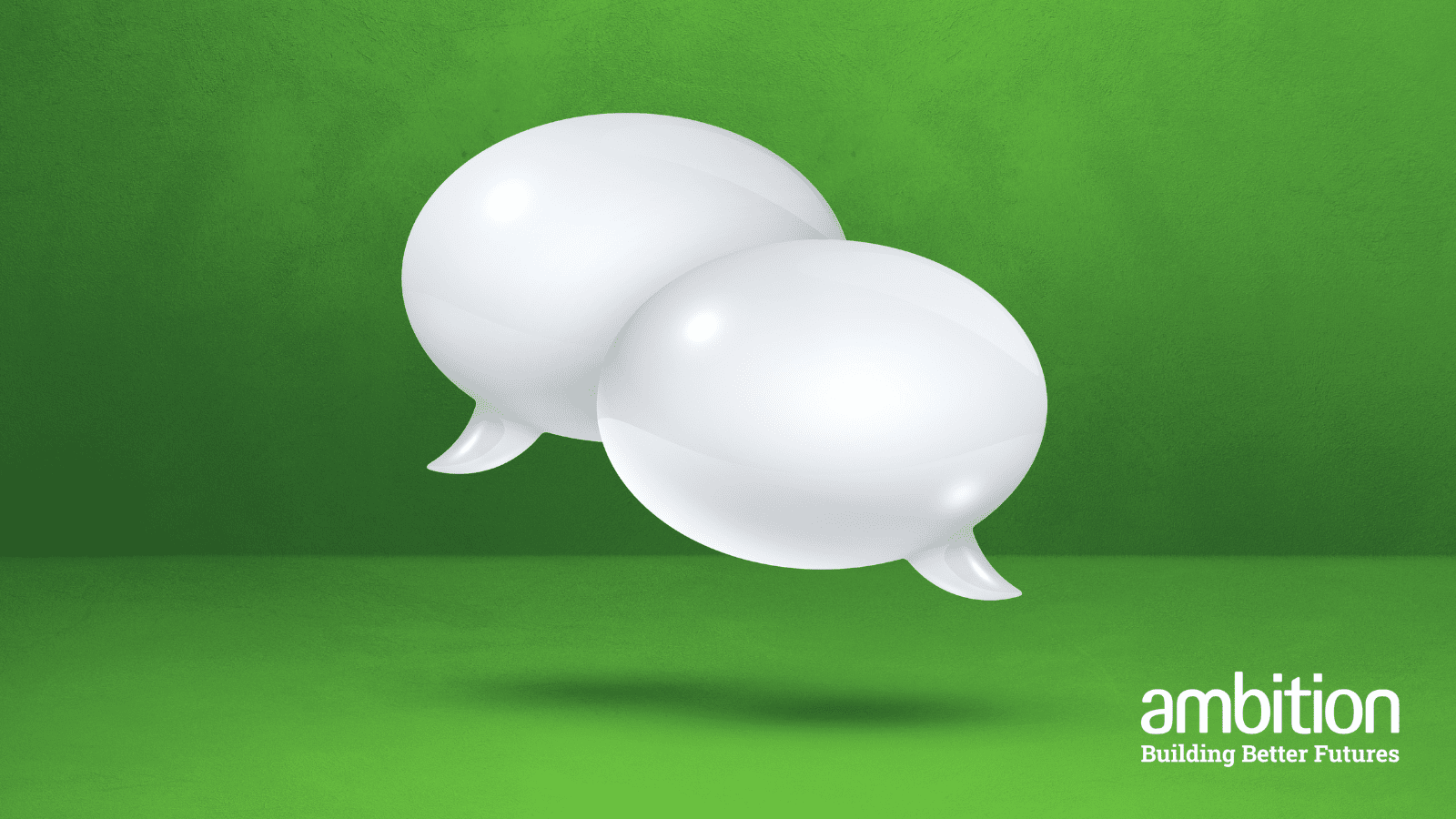 Two overlapping speech bubbles floating in mid air on a green background.