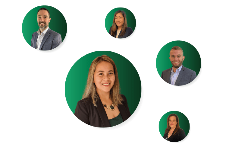 Ambition employees on green background