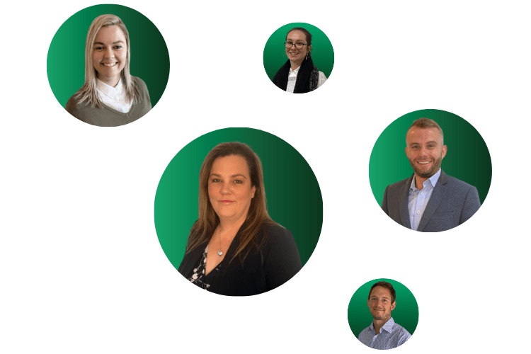 Ambition employees on green background